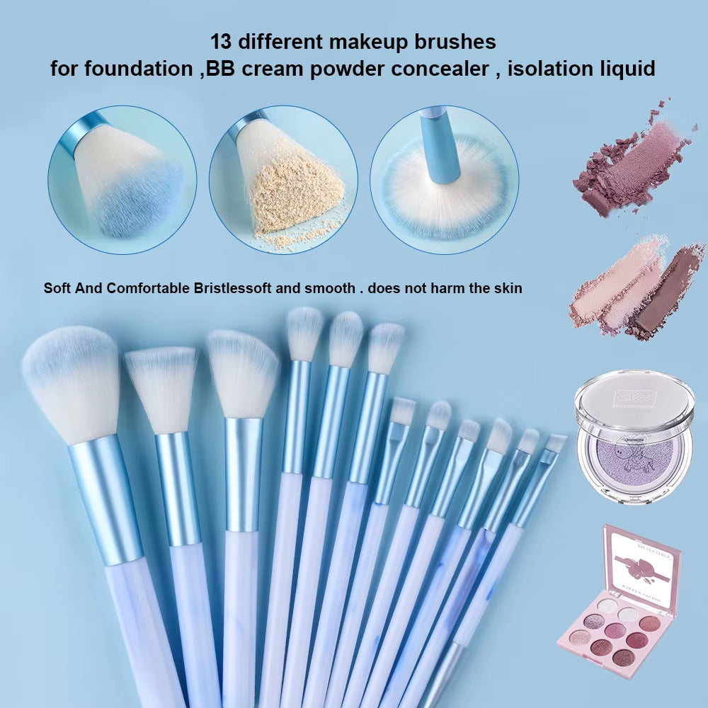 12PCS Blue Makeup Brushes Set Soft Fluffy Detail Concealer Blush Loose Powder Eyeshadow Highlighter Foundation Women Beauty Tool