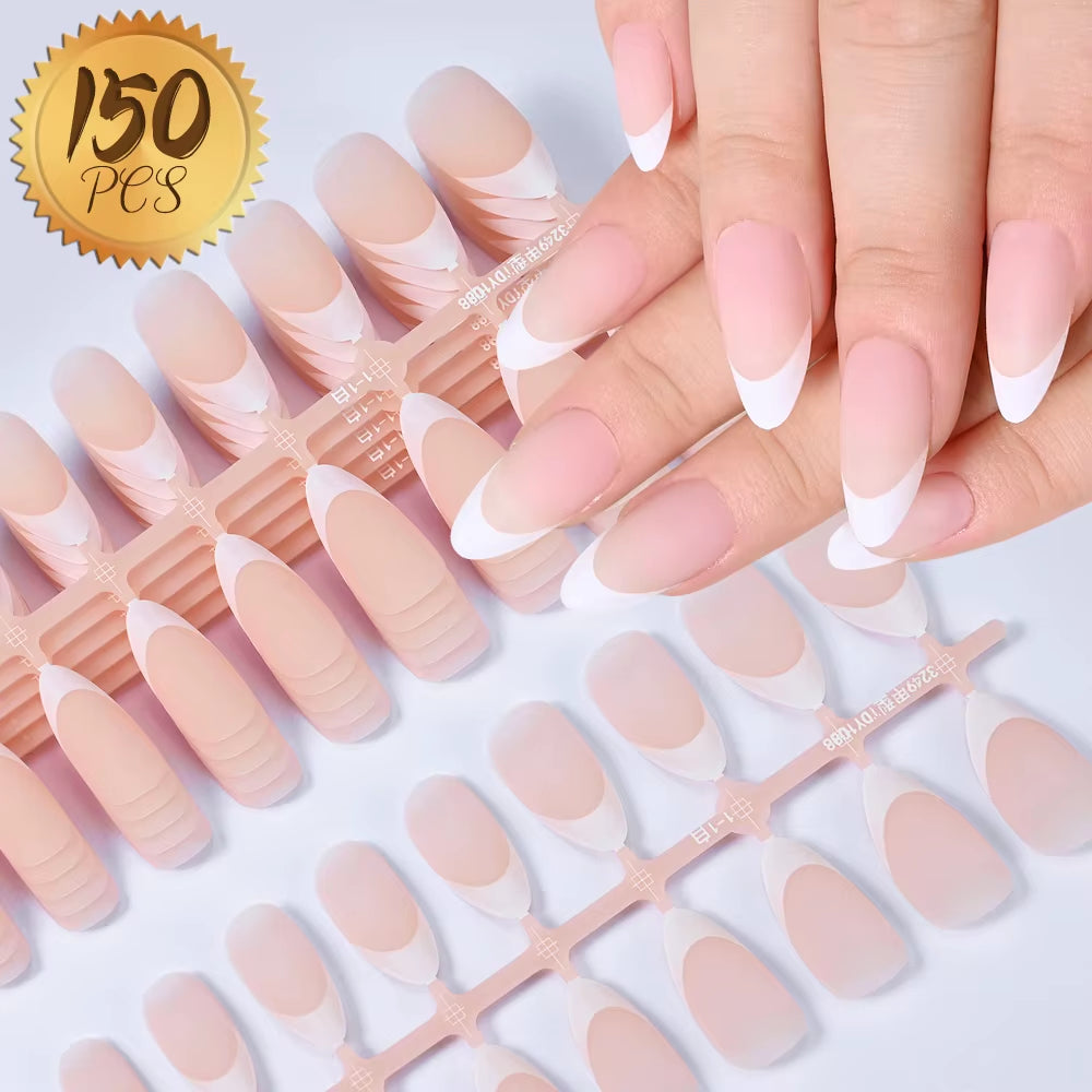 150Pcs Nude Pink Fake Nails Need Adhesive Glue Glitter Press on Nails Women Wearable Nail Art Stickers Full Finished False Nail