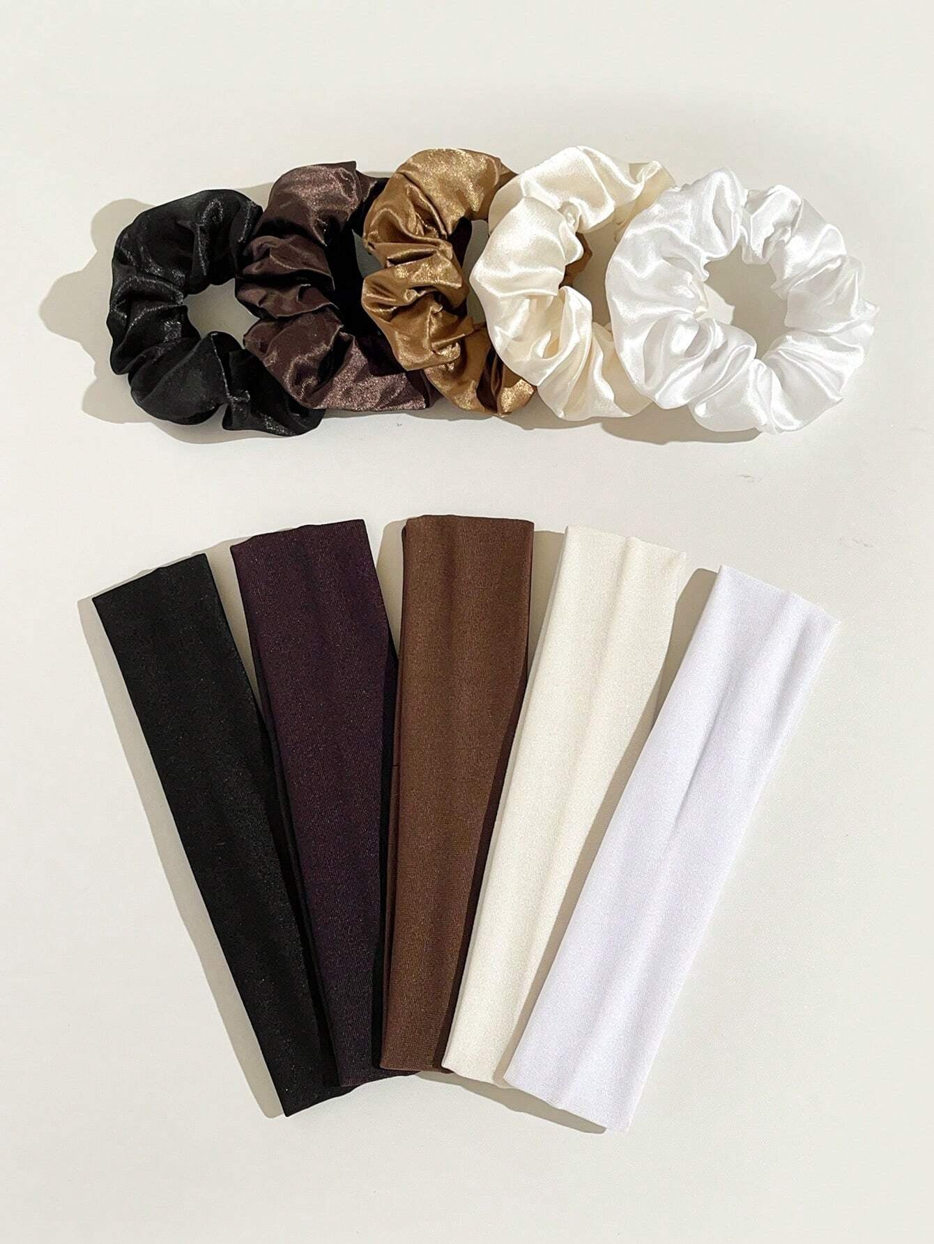 10Pcs Solid Color Retro Fashion Breathable Sweat-Absorbing Hair Accessories. Colon Hair Ties + Sports Headbands Combination Set. Suitable for Daily Wear and Sports Matching., School Stuff, Gifts, Gym'S Outfit, Head Bands, Hair Bands
