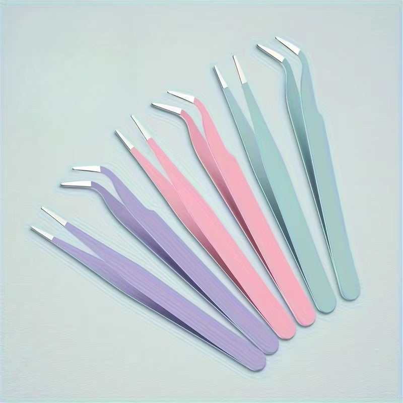 2Pcs Stainless Steel Precision Tweezers, Color Scrapbook Tweezers, Straight and Curved Head Tweezers, P-Ink/Green/Purple