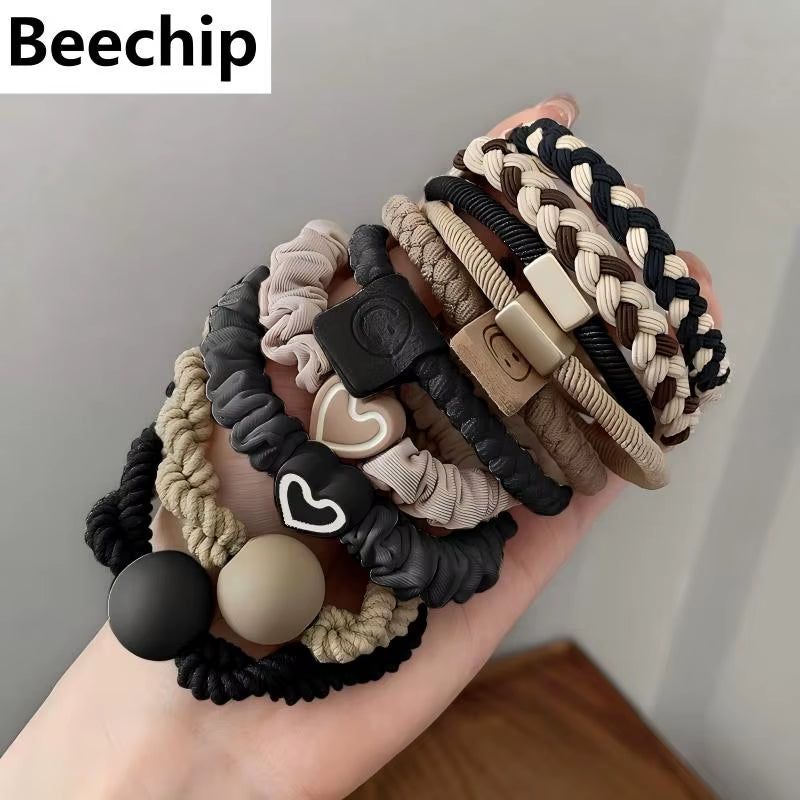 10PCS Headband Leather Band Female High Ponytail Holster Hair Accessories Simple High Elasticity Durable Rubber Band Hair Circle