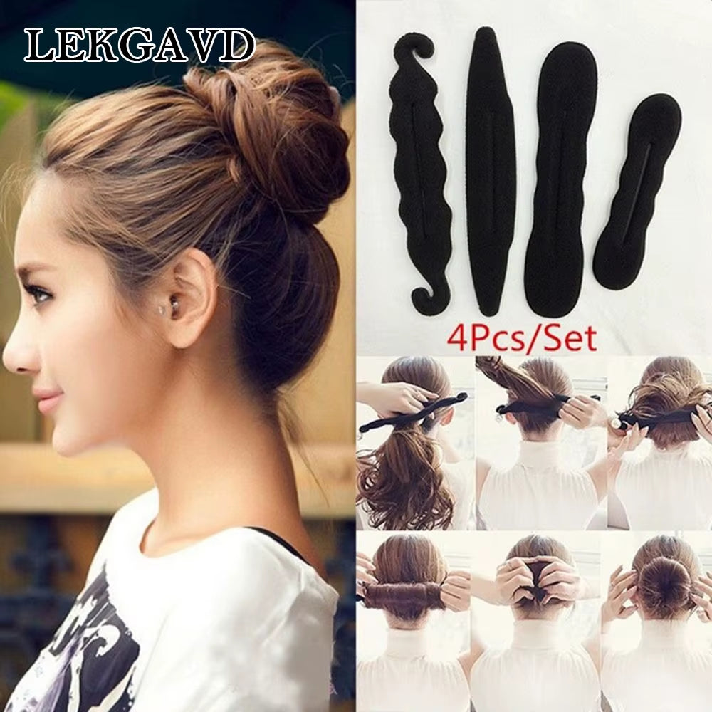 1/4Pcs Set Women Magic Foam Sponges Styling Hair Clip Device Donut Quick Messy Bun Updo Hairs Clips Tools Braid Hair Accessories