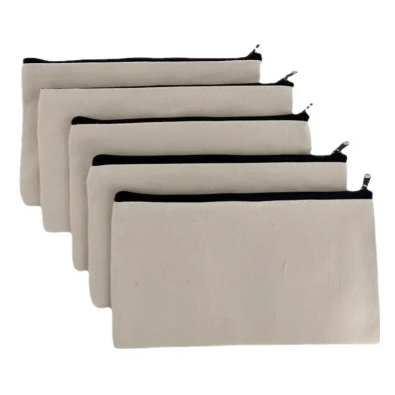 DIY White Canvas Makeup Bags Organizer Students Pencil Case Stationery School Bag DIY Craft Bags Travel Portable Storage Bags