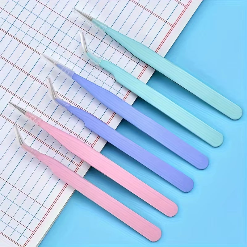 2Pcs Stainless Steel Precision Tweezers, Color Scrapbook Tweezers, Straight and Curved Head Tweezers, P-Ink/Green/Purple