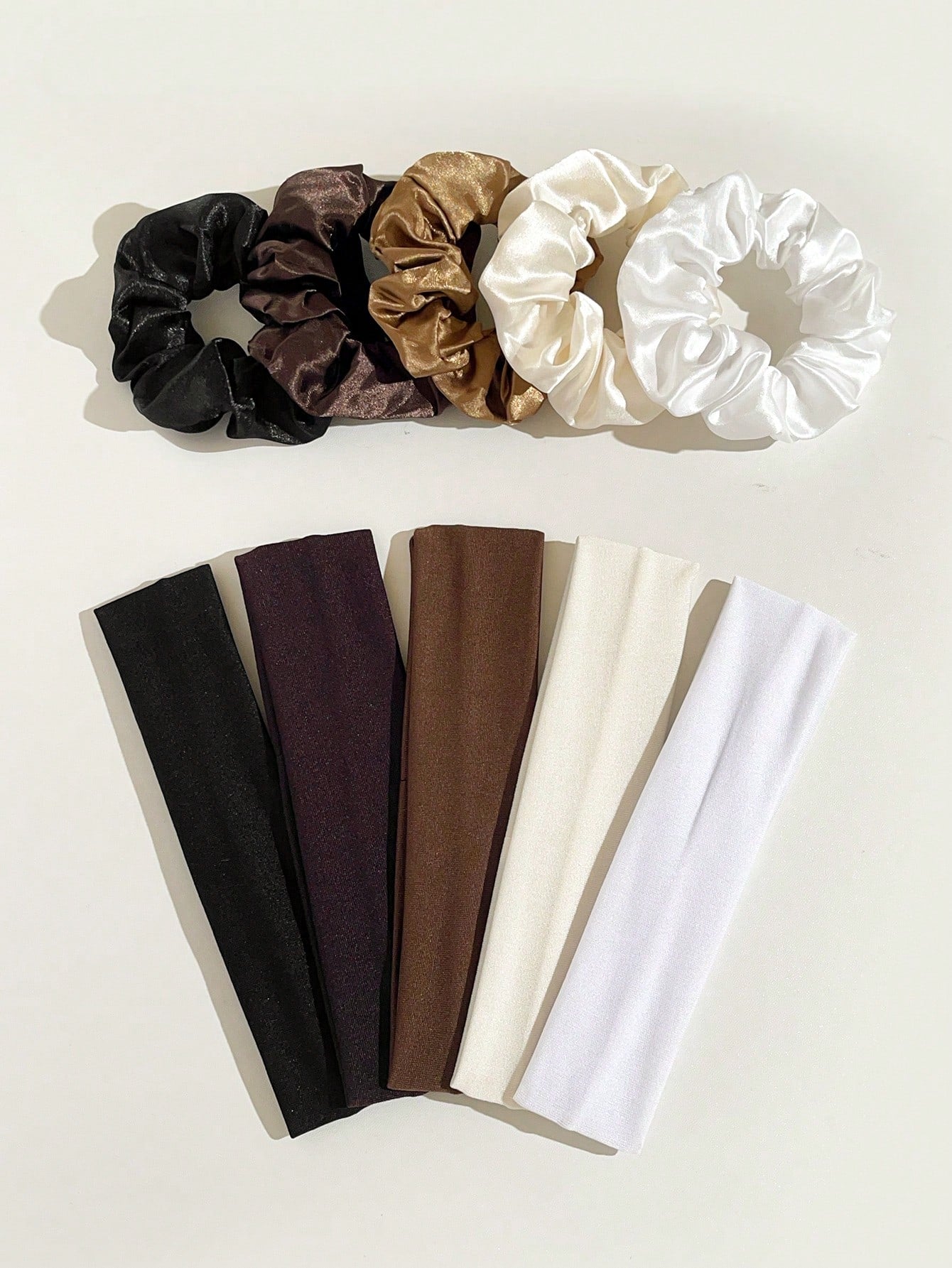 10Pcs Solid Color Retro Fashion Breathable Sweat-Absorbing Hair Accessories. Colon Hair Ties + Sports Headbands Combination Set. Suitable for Daily Wear and Sports Matching., School Stuff, Gifts, Gym'S Outfit, Head Bands, Hair Bands