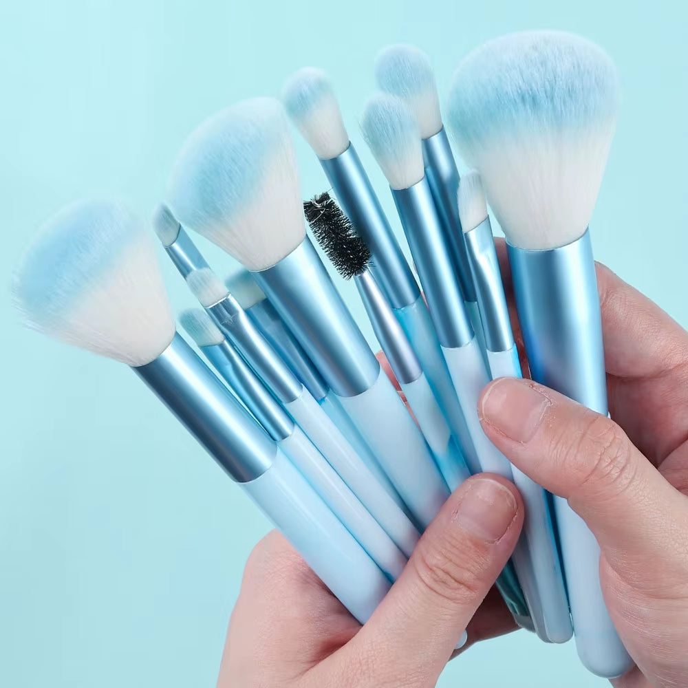 12PCS Blue Makeup Brushes Set Soft Fluffy Detail Concealer Blush Loose Powder Eyeshadow Highlighter Foundation Women Beauty Tool